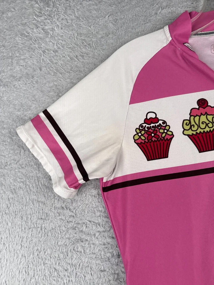 Sugoi Cycling Jersey Women Medium Pink White Cupcakes 1/2 Zip Polyester Pockets - Image 3 of 4