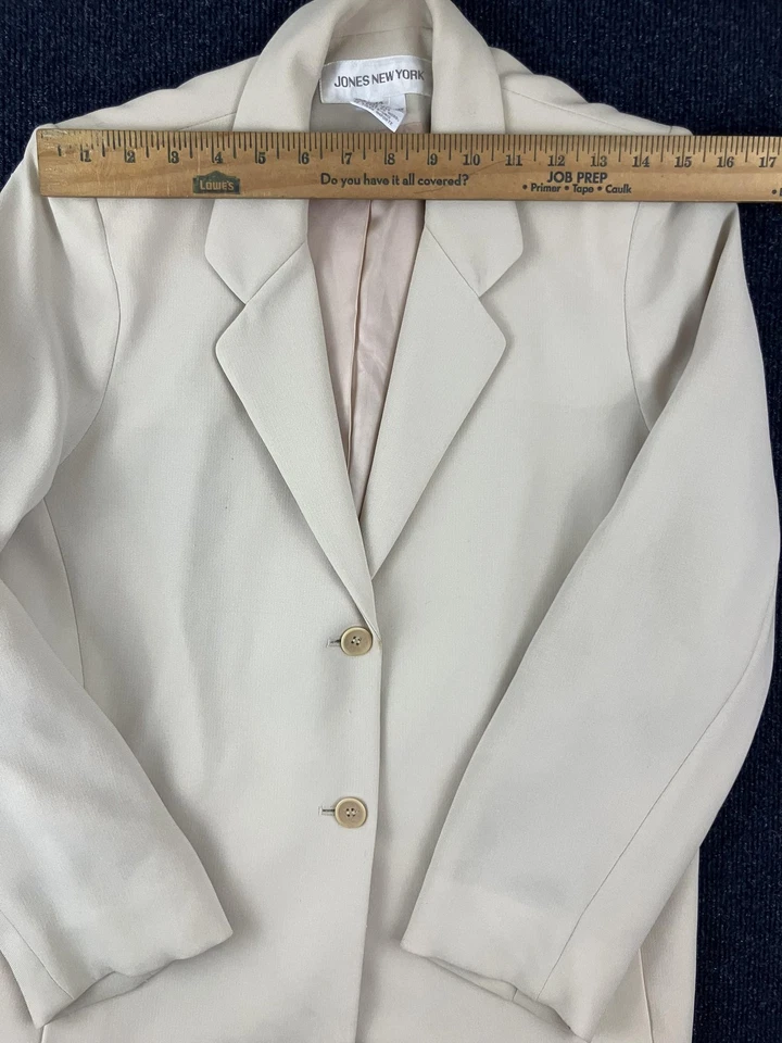 Blazer Jones New York Mujer 14 Beige Dos Botones Muesca Solapa Forrado Hecho en EE. UU. Trabajo Foto 4 de 4