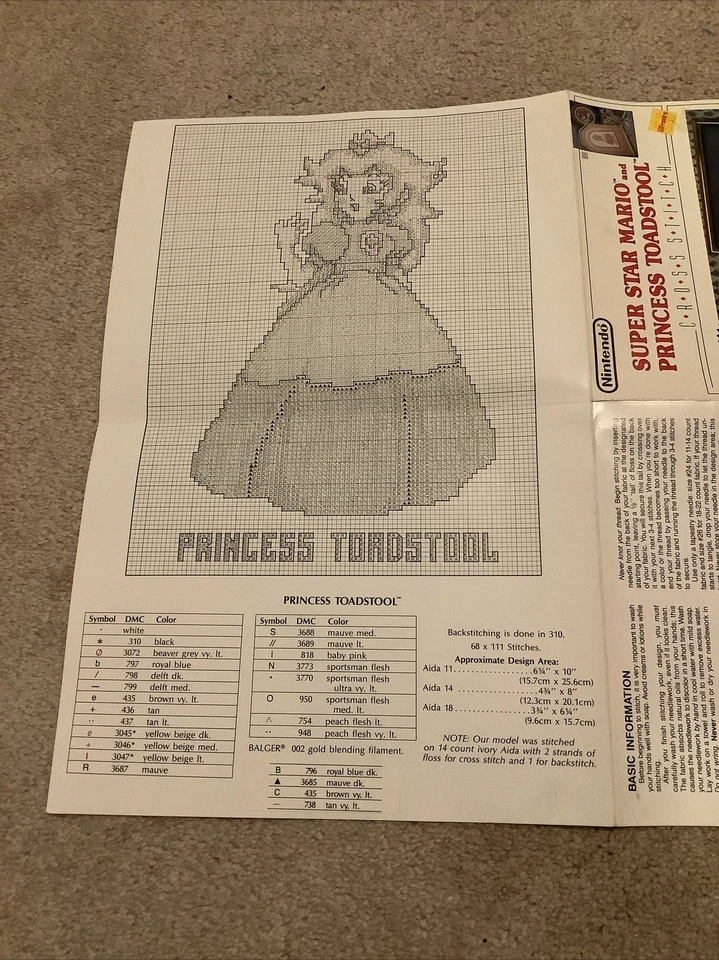 1990 Nintendo Skateboard Super Star Mario and Princess Toadstool Cross Stitch - Image 3 of 4