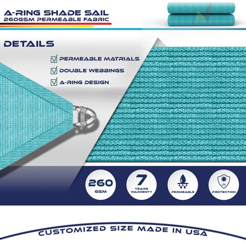 16/17/18ft Turquoise Triangle Outdoor Pool Patio Deck Steel Cable Sun Shade Sail - Picture 5 of 6
