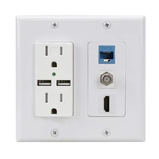 Hdmi Usb Outlet Charger Wall Plate2 Power Outlet 15a With Dual 2.1a Usb Charger 