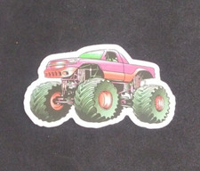 Pink  Orange Cool Monster Truck Sticker 1.5" x 2 3/8" I 