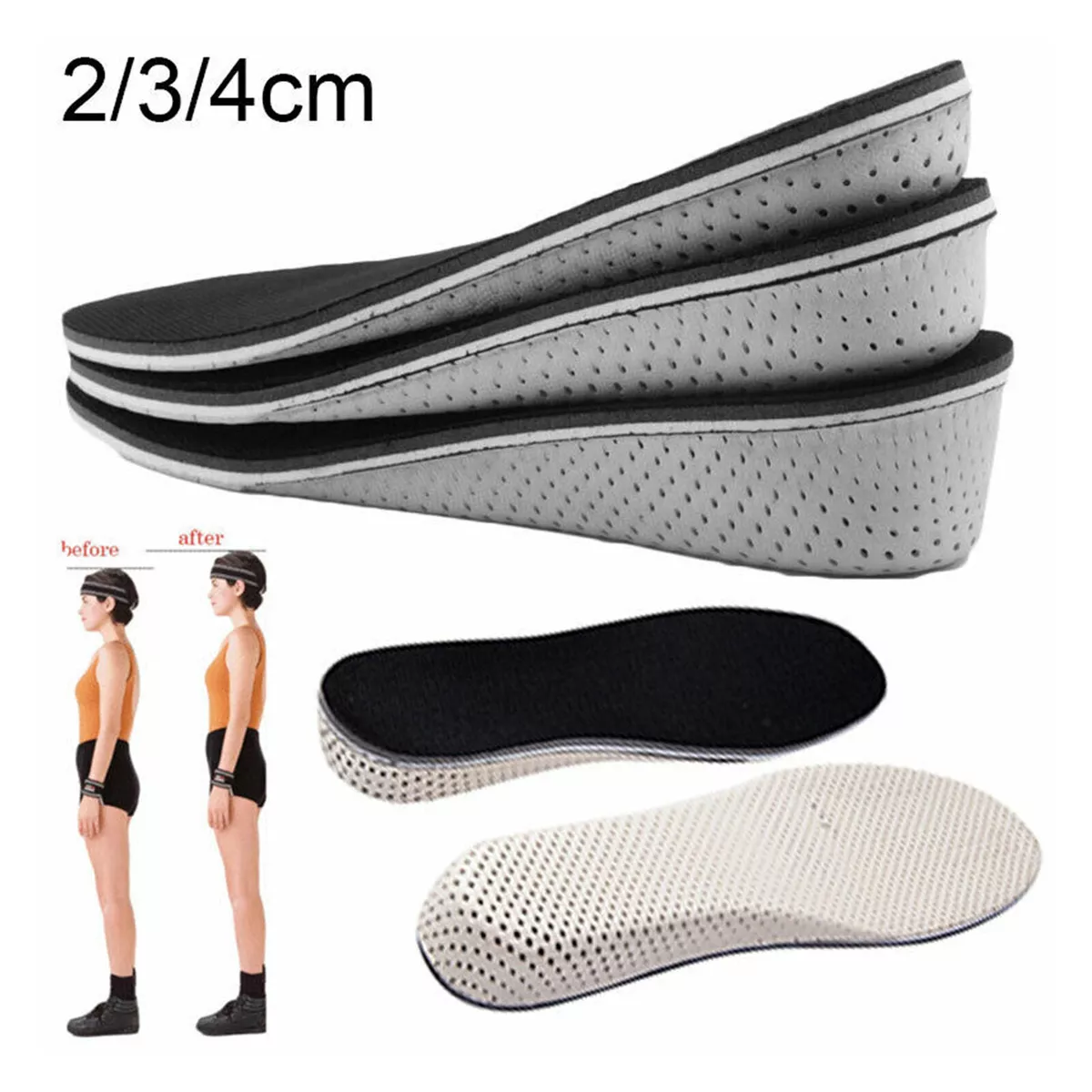 Invisible 2 4CM Height Increase Insoles Shoe Insert Pad Men Women