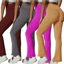 Women's Premium Brushed High Waist Flared Leggings Bell Bottom Ribbed Yoga Pants