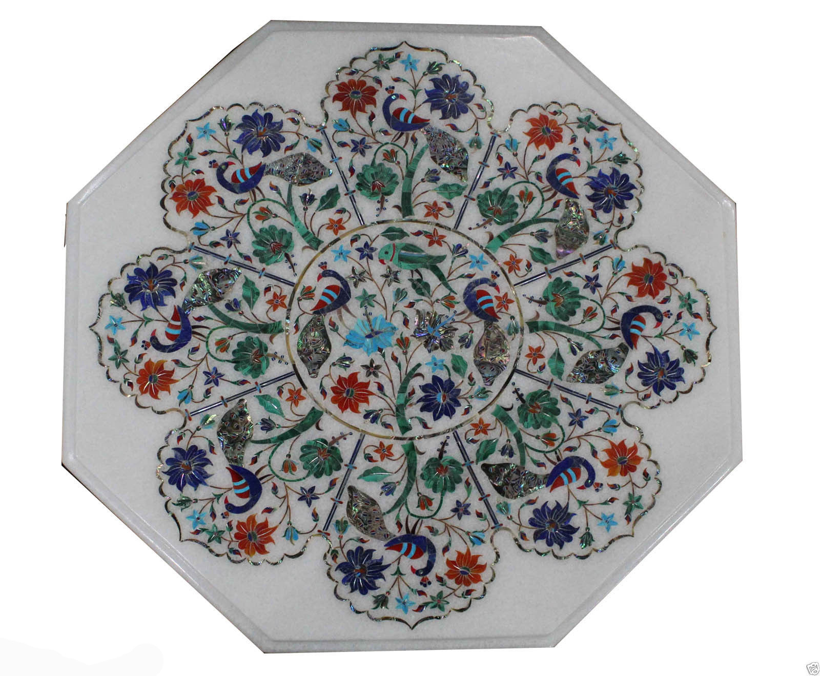 22 Inch Handmade Pietra Dura Marble Table Top with Semi-Precious Stones