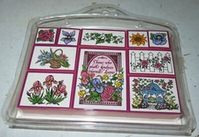 Floral Rubber Stamp Set of 10 Flower Flowers Personal Stamp Exchange Set NOS Kit
