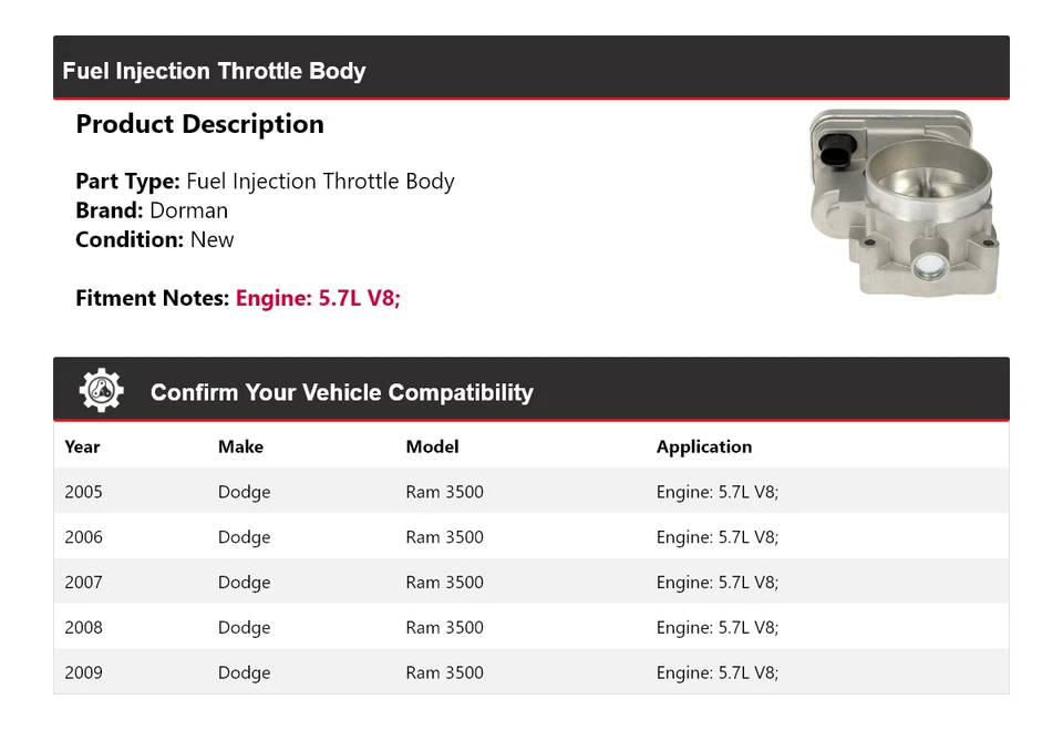 Corpo do acelerador de injeção de combustível 2006 para 2005-2009 Dodge Ram 3500 5.7L V8 Dorman - Imagem 2 de 4