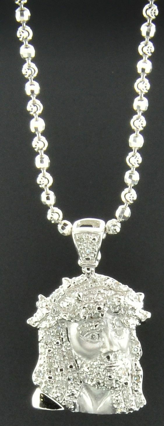 Diamond Jesus Head Pendant Piece 10K White Gold .22 Ct Mini Sideways