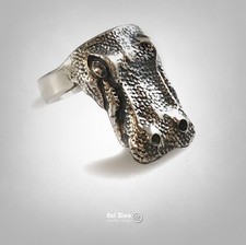 Hippopotamus Head Solid Sterling Silver 925 Oxisized Handmade Ring By Ezi Zino