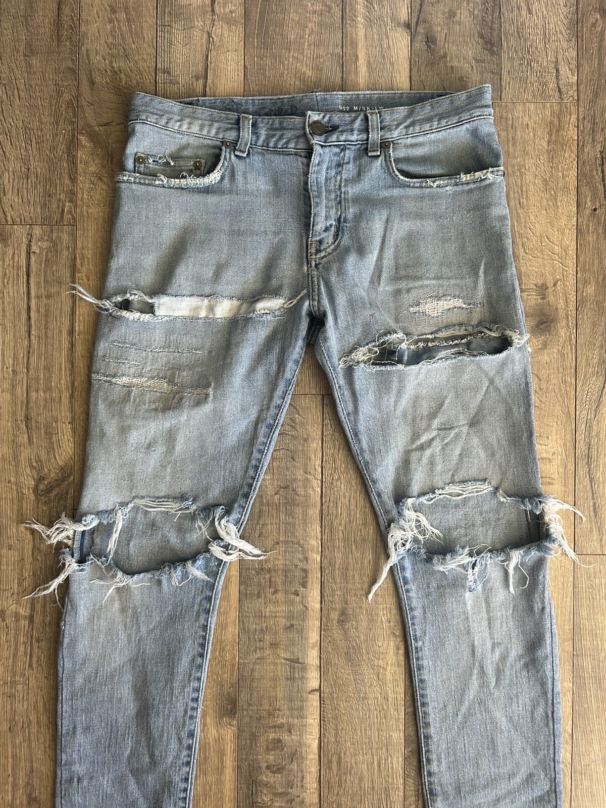 Jeans skinny Saint Laurent uno di uno uomo strappato taglia 32 lavaggio leggero invecchiato