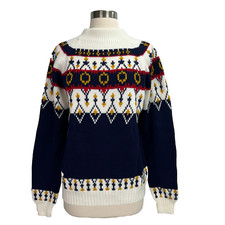 Vintage 70's Fair Isle Ski Sweater JCPenney Womens Sz M Mock Neck Western