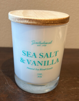 Scentsational Sea Salt Vanilla Candle Glass Jar 11 Oz Soy Wax Blend