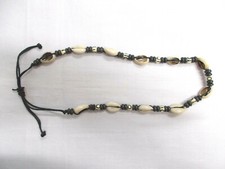 CUT COWRY SHELLS ADJUSTABLE CORD NECKLACE 16 - 24" w ROUND DECO BEADS CHOKER