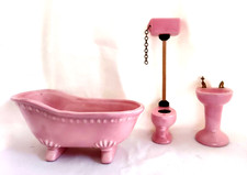 3 Porcelain Dollhouse Mini Bathroom Furniture Fixtures Bathtub Tub Sink Toilet