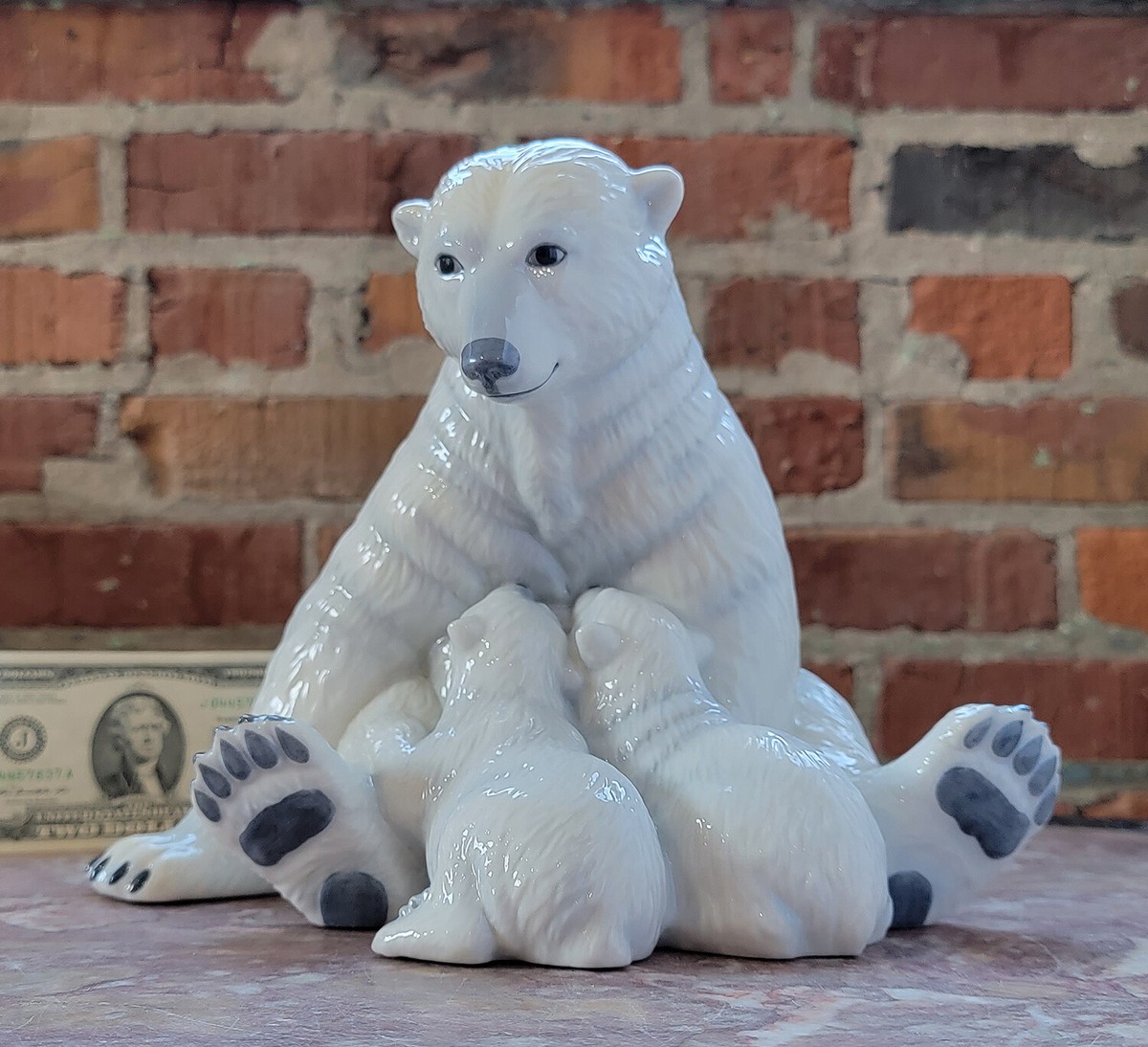 ROYAL COPENHAGEN Figurine-Mother Polar Bear & Cubs-#087-Motherly