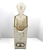 Country Primitive Farmhouse Distressed White Gold Hanging Candle Box & Drawer