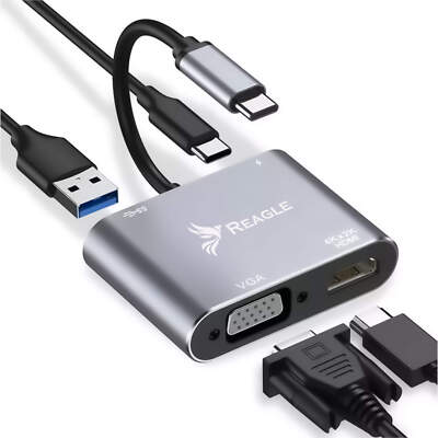 USB C Adapter Hub 4K HDMI Full HD 1080p VGA Reagle PD 100W USB 3.1 Aluminium