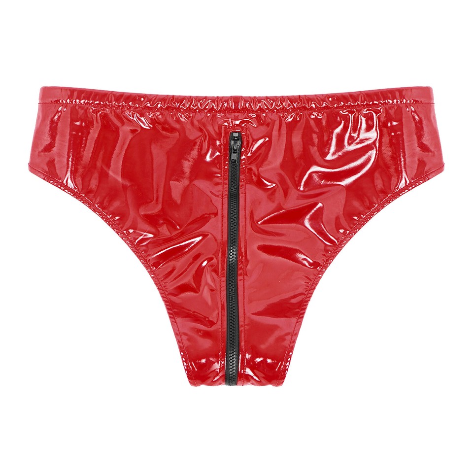 Sexy Patent Leather Panties for Women - Low Waist O-Ring Zipper Crotch Sexy Patent Leather Panties for Women - Low Waist O-Ring Zipper Crotch