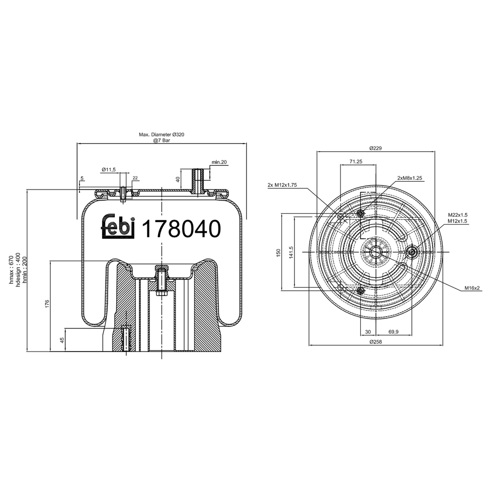 Febi Bilstein Air Spring With Piston 178040 Fits Schmitz cargobull - OE Quality