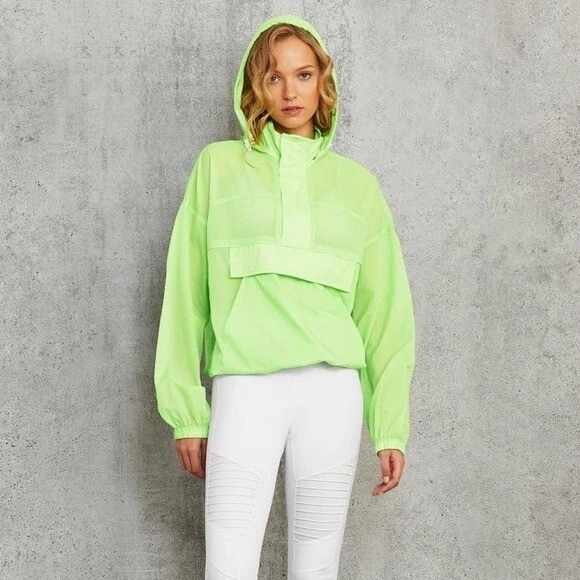 Alo Yoga Women's Neon Pullover Windbreaker Jacket Size S Packable Athletic