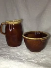 Hull Brown Drip Glazed Creamer and Sugar Bowl Oven Proof USA