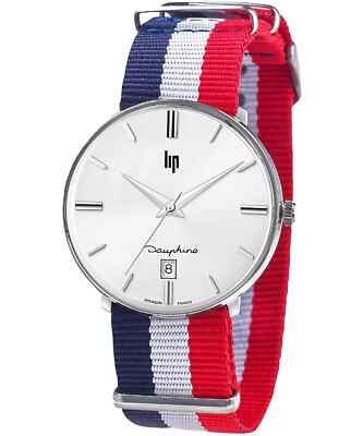 Lip Dauphine 671439 Men Multi Nylon Strap Tricolor Analog White Dial Watch 38 mm