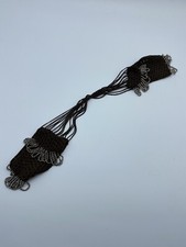 ANTIQUE VICTORIAN MISER BEGGARS PURSE Brown silver KNIT STEEL CUT BEADS 15" LONG