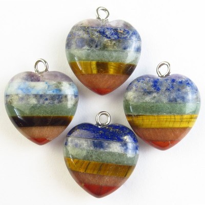 4Pcs 20x9mm Rainbow 7 Chakra Gemstone Heart Pendant Bead QML28