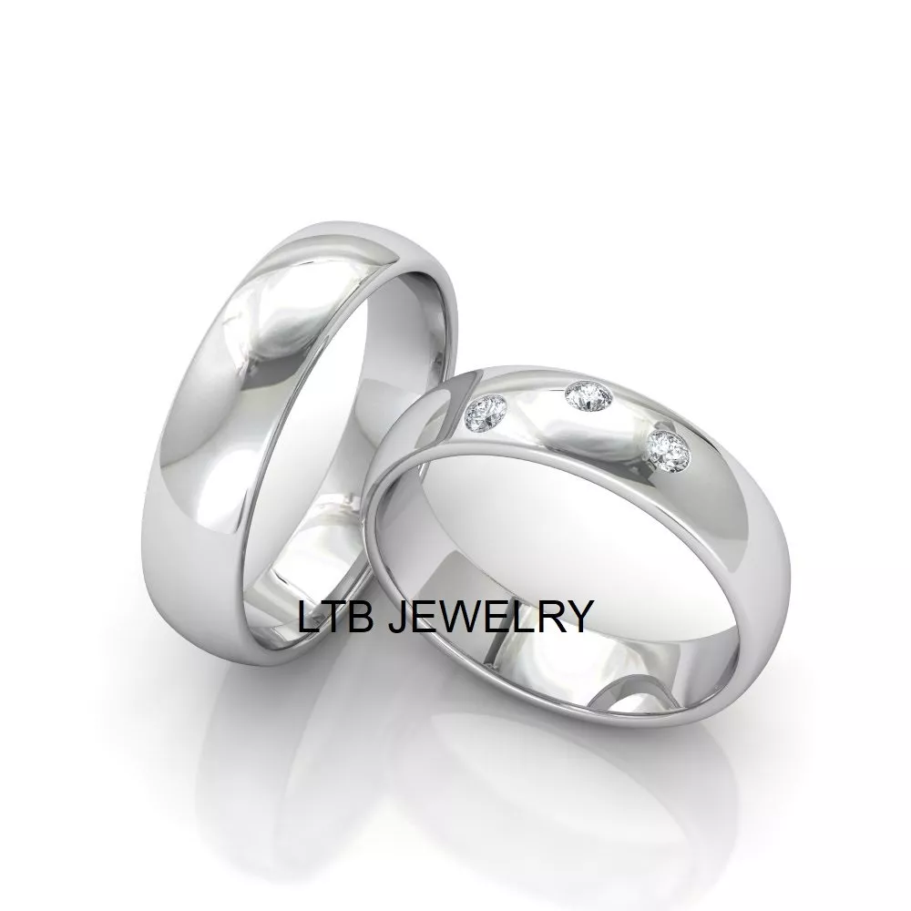 18K YELLOW GOLD HIS HERS WEDDING RINGS SET DIAMOND MATCHING