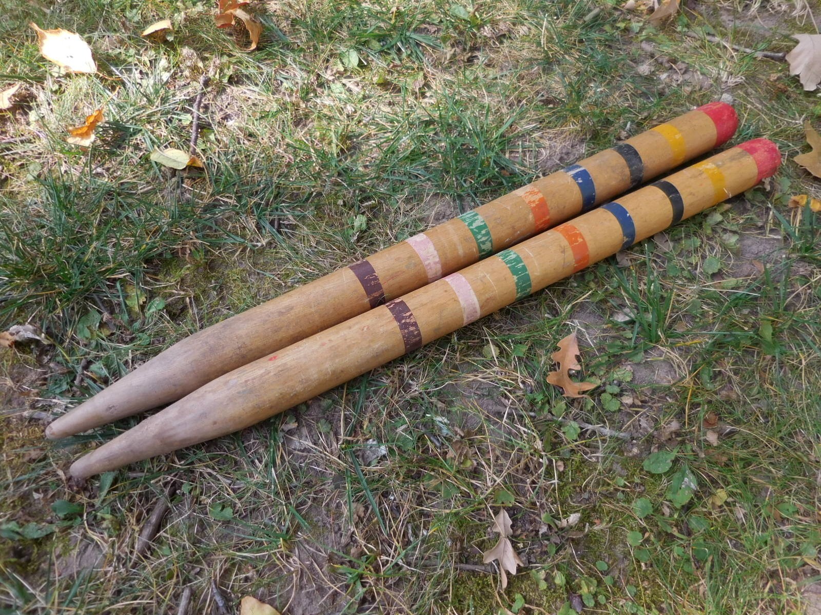 2 Large Vintage Wooden Croquet STARTING STAKE Replacement Parts 21" x 1