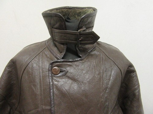 VINTAGE SHEARLING LEATHER TRENCHCOAT JACKET SIZE L - Picture 4 of 21