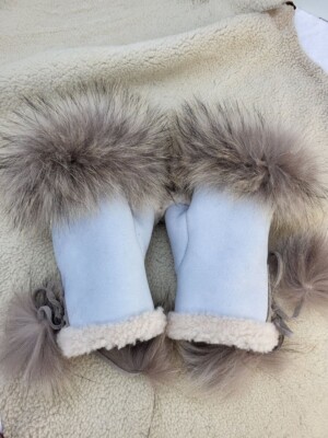 Fingerless fur mittens Real Sheepskin Raccoon warm winter gloves gift for women