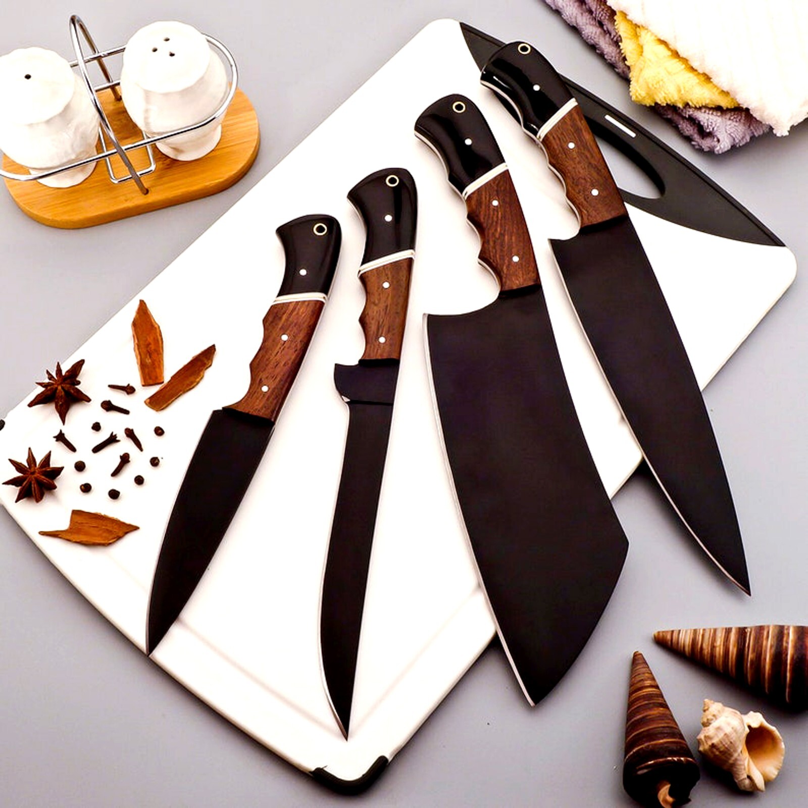 Custom Made High Carbon Steel Chef Knife Set Kitchen Knives W Leather Bag 2773