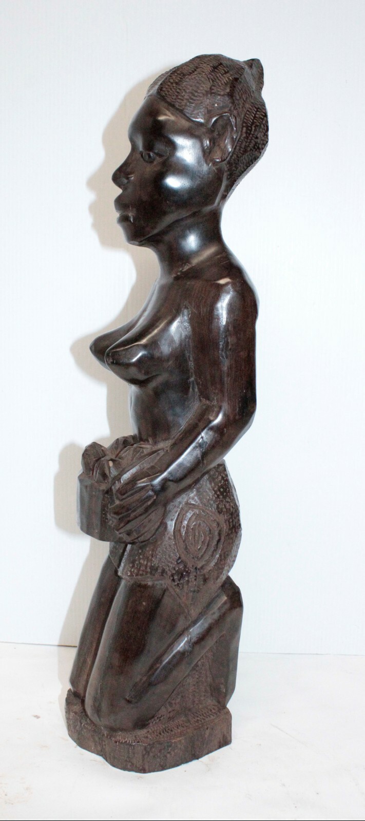 Vintage African Tribal Kenya Woman Statue Ebony Wood Carved Figurine
