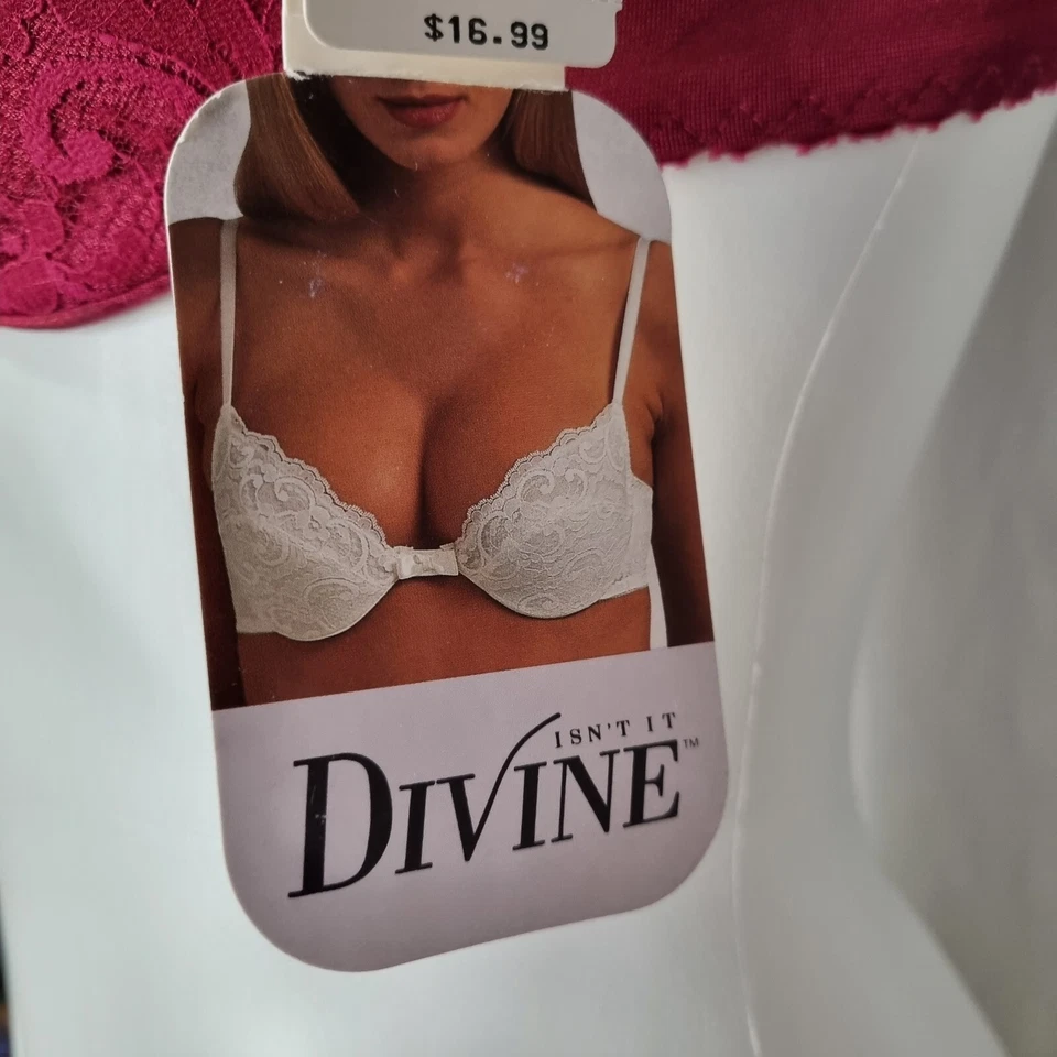 VTG New Sears Divine Bra Red Maroon  Padded Adjustable Lace Satin Nylon NWT 36 B - Image 4 of 4