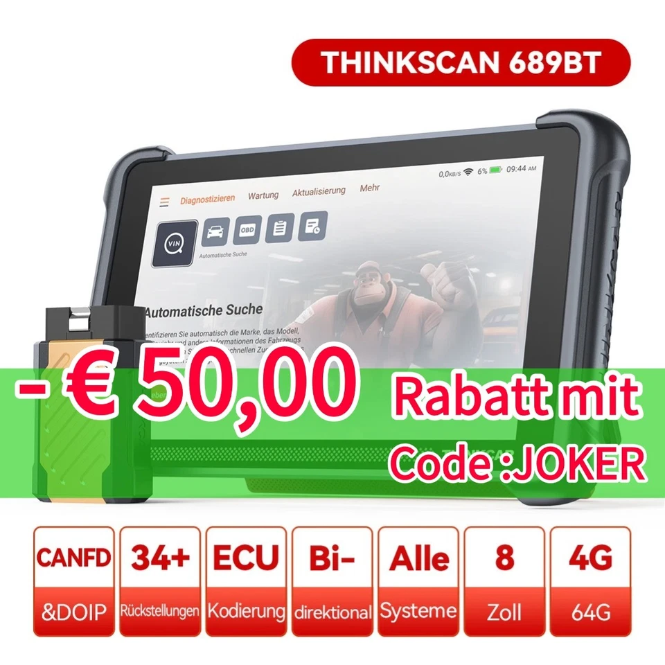 ThinkScan 689BT OBD KFZ Diagnosegerät ALLE System 34 Reset ECU Coding CANFD DoIP