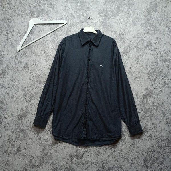 Men Etro Shirt Grey Cotton 40 /L / 48