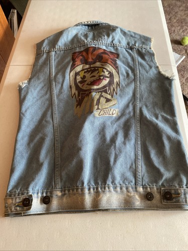 Chaleco de mezclilla azul sin mangas con bolsillo rasgado desgastado de papel de liar chaqueta pequeña - Imagen 9 de 15