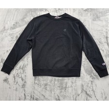 Champion PowerBlend Crew Neck Logo Pullover Sweatshirt Size M Black Athletic