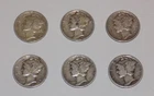 MERCURY DIME 1945 P D 90% SILVER CIRCULATED 6 COIN LOT