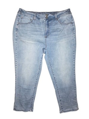 Terra Sky Faded Cropped High Rise Stretch Jeans Double Button Comfort 1X 16-18W