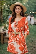 Tracy Reese NWT Anthropologie Easy Peasant Dress Sz S Persimmon Boho Silk Blend