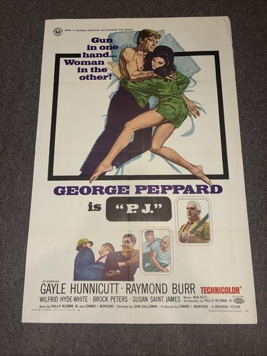 P.J. ORIGINAL 1968 ONE SHEET MOVIE POSTER GEORGE PEPPARD as PJ DETWEILER 41 X 27