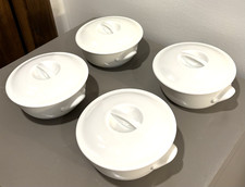 Set of 4 White Porcelain Pillivuyt France Soup Bowls with Handles Covered Lids