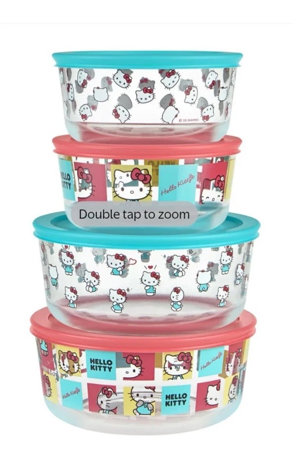 NEW Pyrex Hello Kitty Decorated Glass Food Storage Container 8 Piece ...