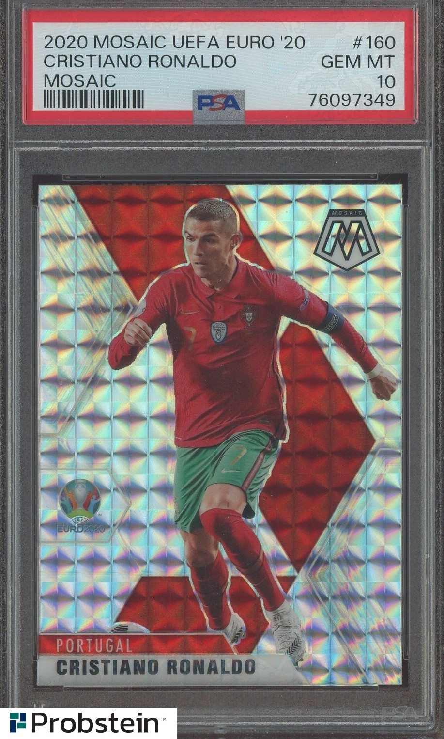 #2 2020 Panini Mosaic Prizm UEFA Euro Soccer #160 Cristiano Ronaldo PSA 10 view 1
