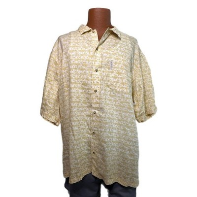 C22 Columbia Men's Yellow Button down Shirt with White Designs, XL