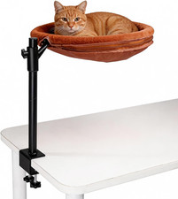 360  Rotating Cat Desk Bed, Height Adjustable Elevated Cat Perch with 2 Breathab