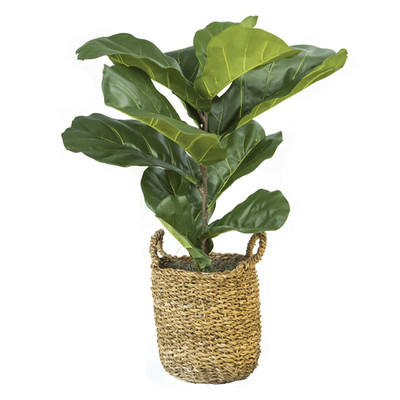 LCG Florals 36'' Artificial Fiddle Leaf Fig Plant Handwoven Basket Indoor Decor