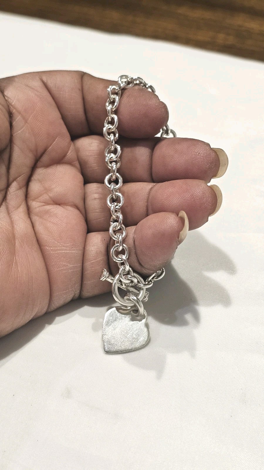 Solid 925 Sterling Silver Heart Toggle Link Brace… - image 6